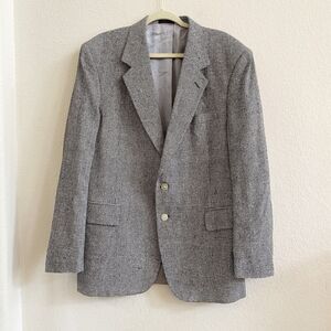 Boston Traders Mens 42R 100% Silk Tweed Sport Coat Poland Black White Two Button